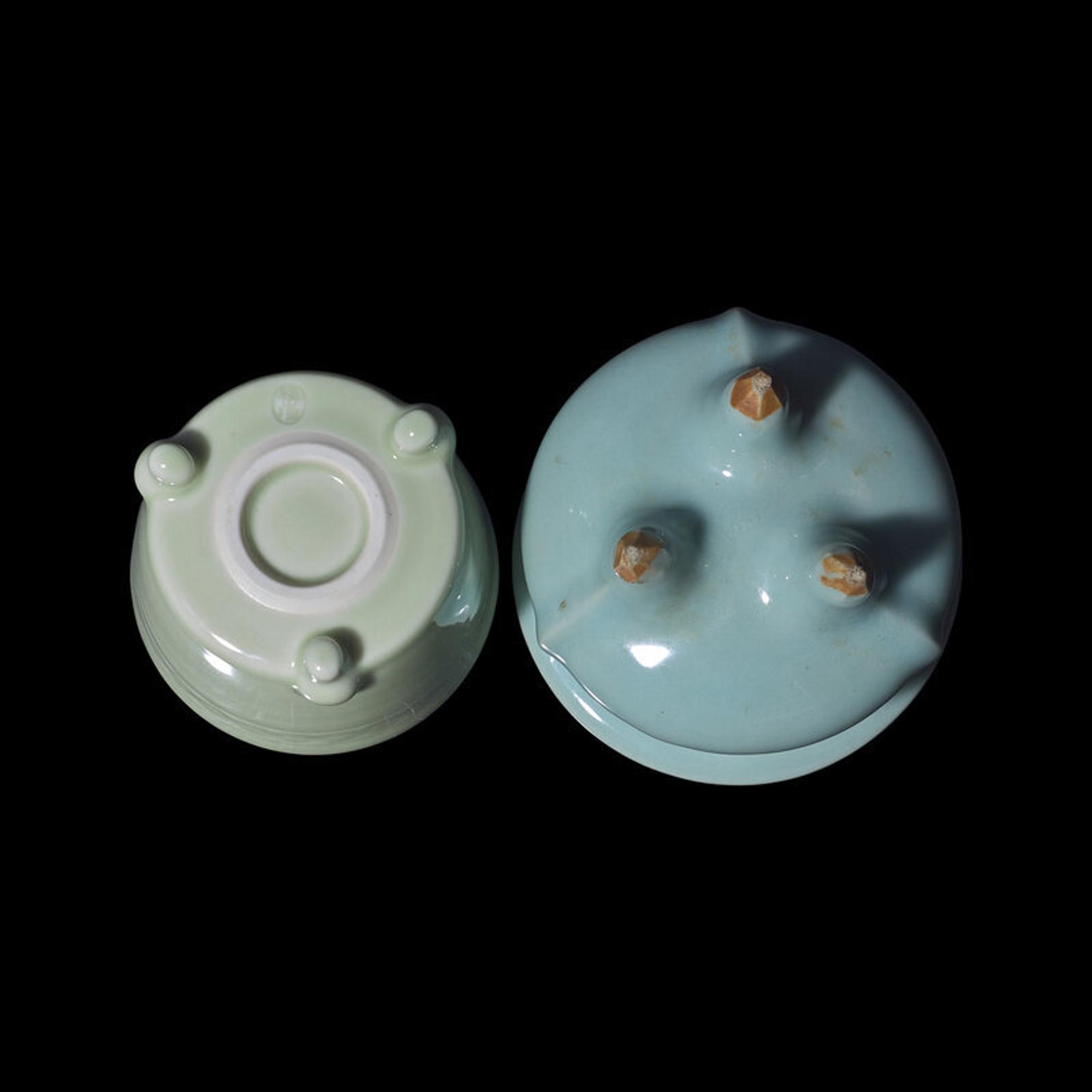 Two Japanese Celadon Glazed Porcelain Incense Burners