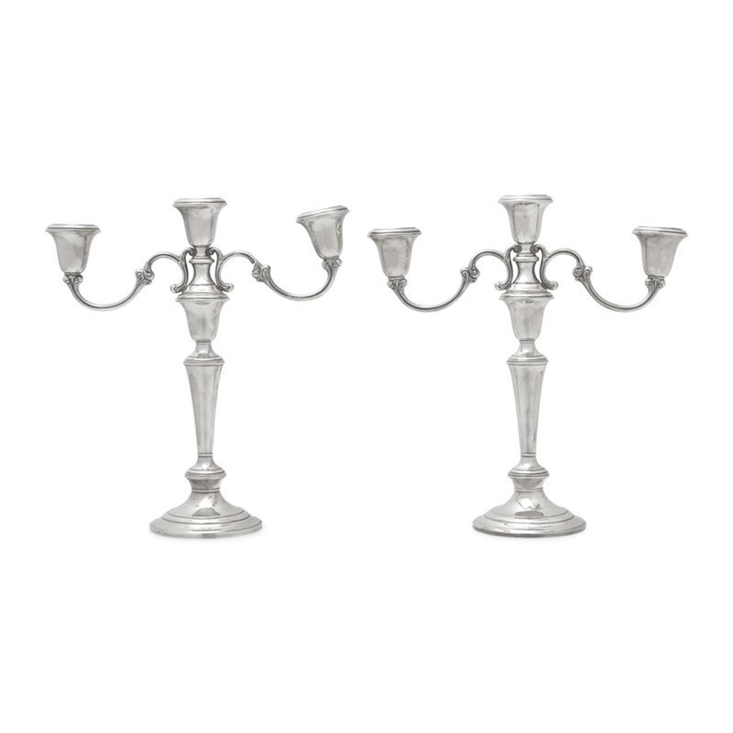 A Pair of American Silver Three-Light Candelabra