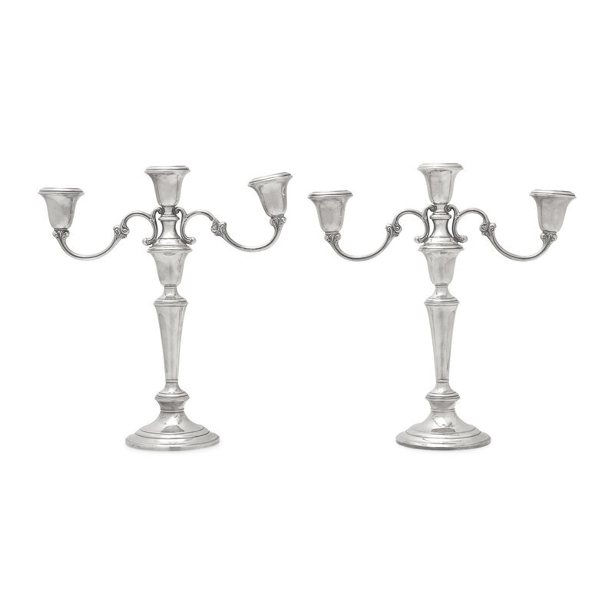A Pair of American Silver Three-Light Candelabra