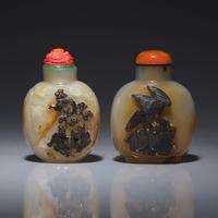 Two Chinese Carved Agate Snuff Bottles, Qing Dynasty 清中期 瑪瑙巧雕鼻烟壺兩支