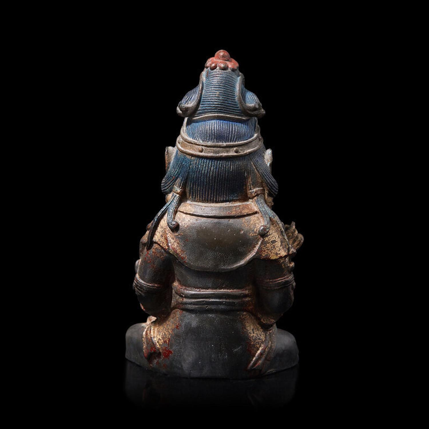 A Korean Polychrome Painted and Turquoise Inset Bronze Figure of a Bodhisattva, Joseon Period, Early 17th Century 十七世紀朝鮮王朝 銅嵌寳坐佛