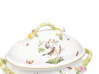 A Herend Rothschild Bird Porcelain Tureen and Covered Vegetable Dish