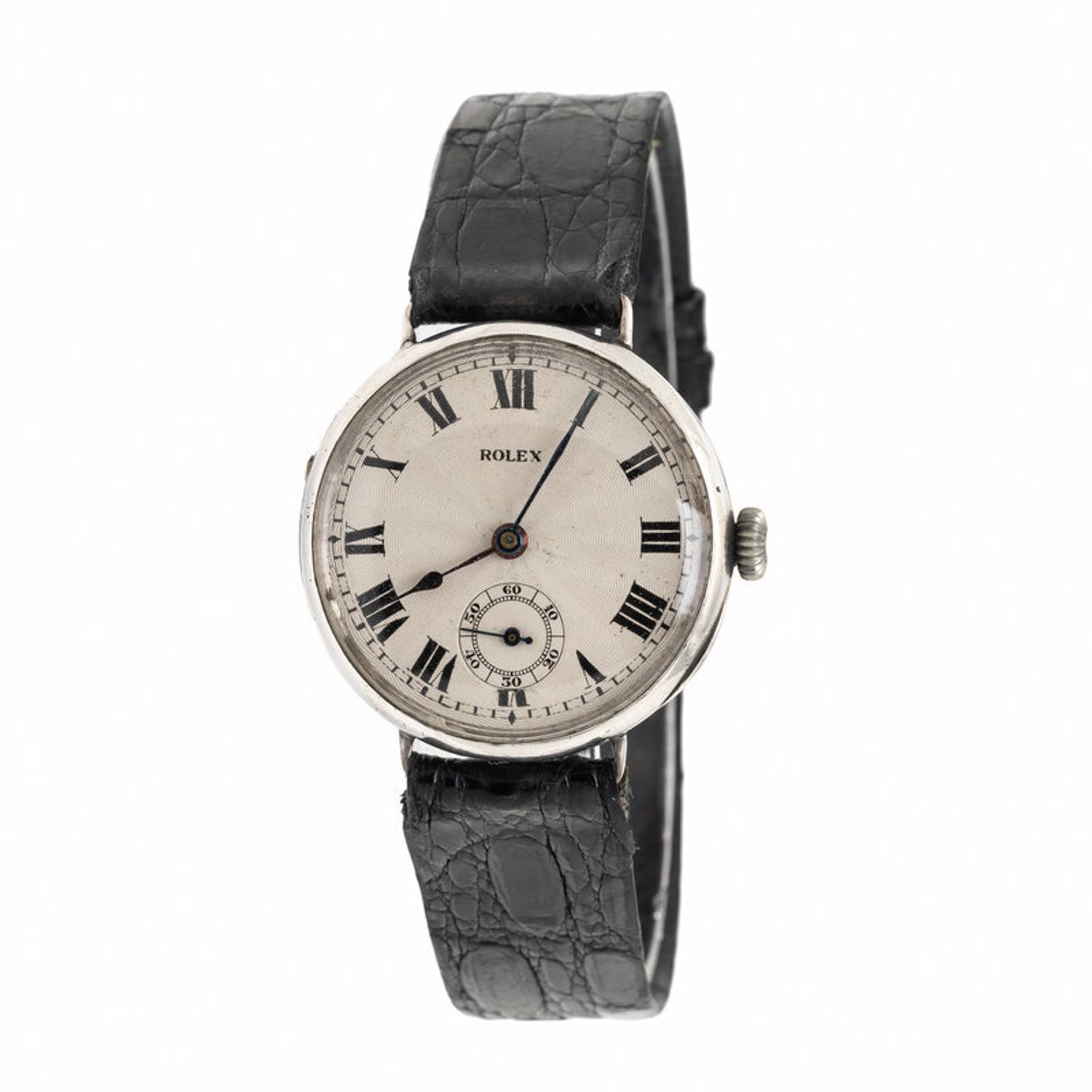 Rolex, Sterling Silver WWII 'Trench' Watch, with Hinged Officer's Case Back