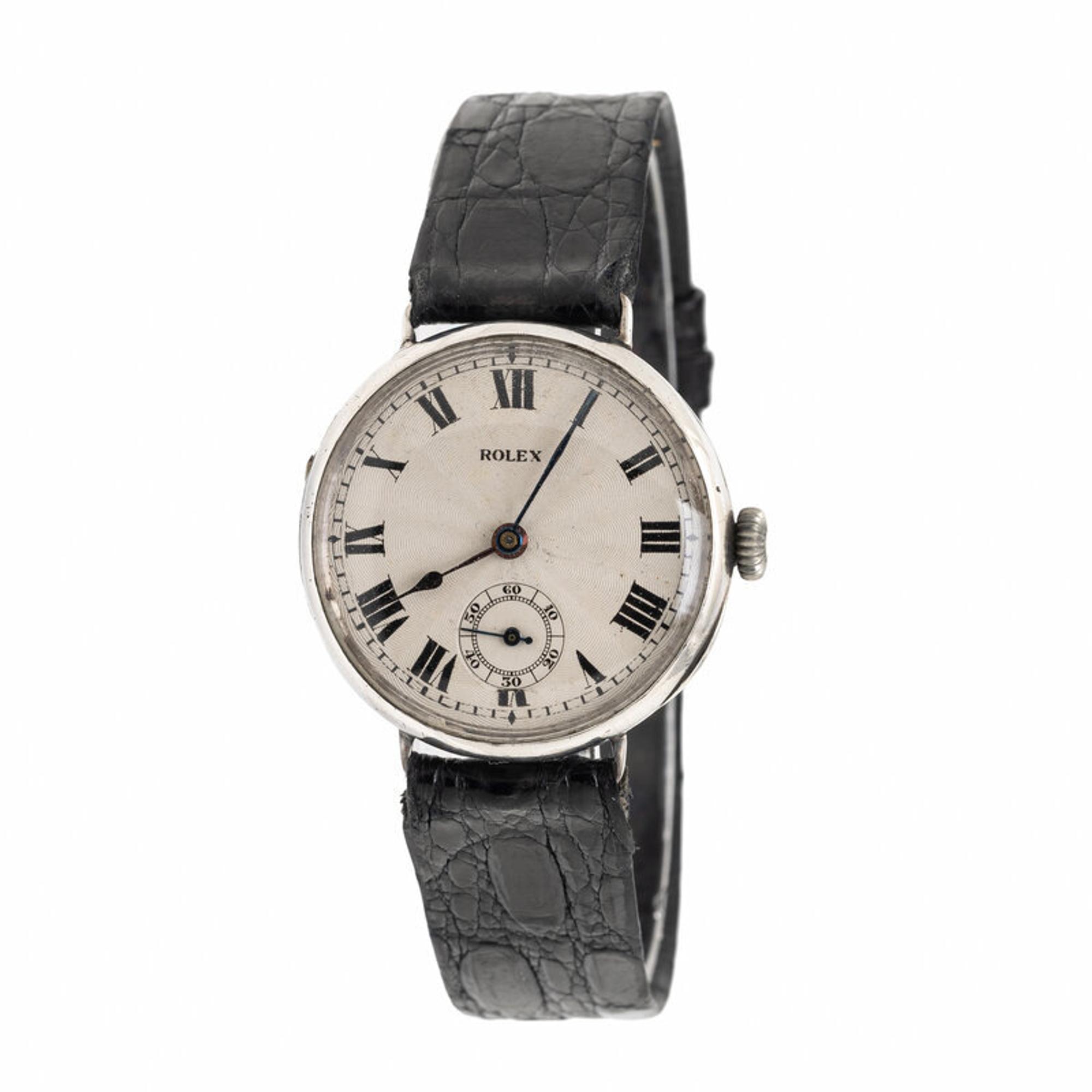 Rolex, Sterling Silver WWII 'Trench' Watch, with Hinged Officer's Case Back