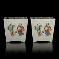 A Pair of Chinese Famille Rose "Immortals" Jardinières, Circa 1850–1860 清中期 粉彩八仙圖花盆一對