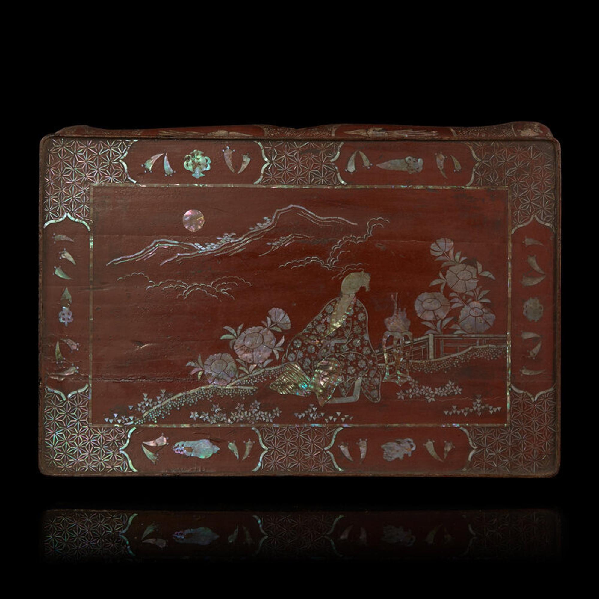 A Japanese Mother-of-Pearl Inlaid Dark Brown Lacquer Rectangular Stand, Edo Period