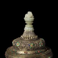 A Mongolian Jade Inset Silver Incense Burner 蒙古式銀 嵌玉 香爐