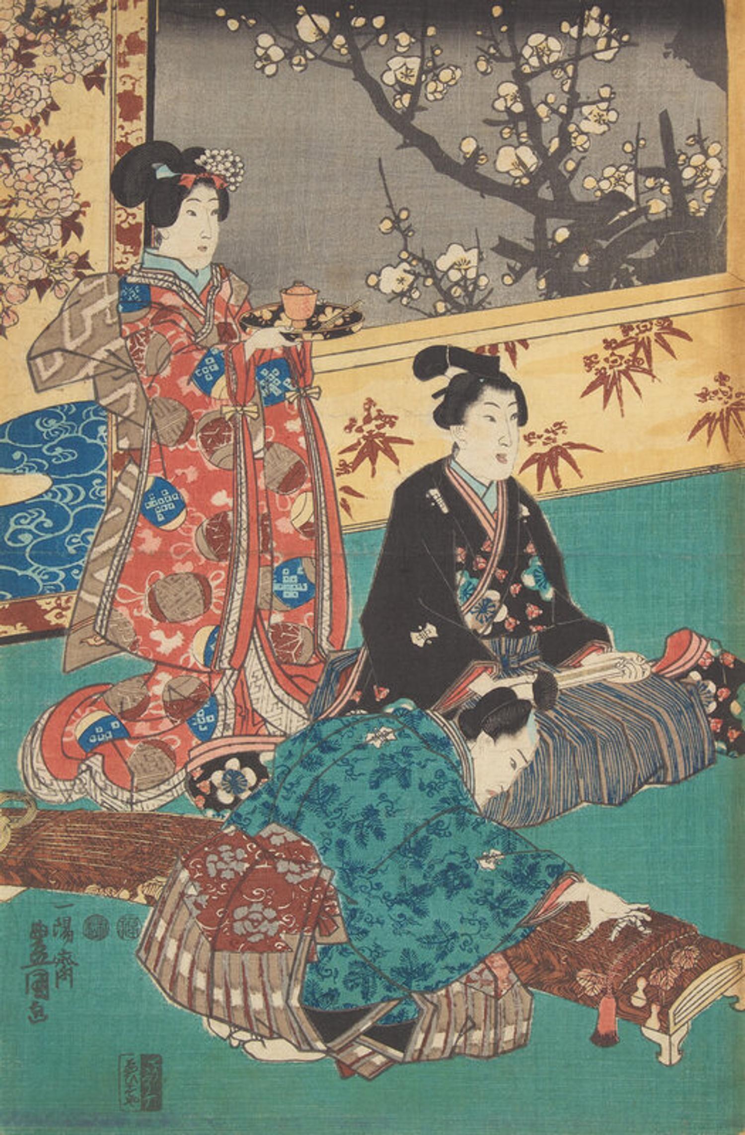 Kunisada (Toyokuni III, Japanese 1786-1864) Four Unframed Woodblock Triptychs
