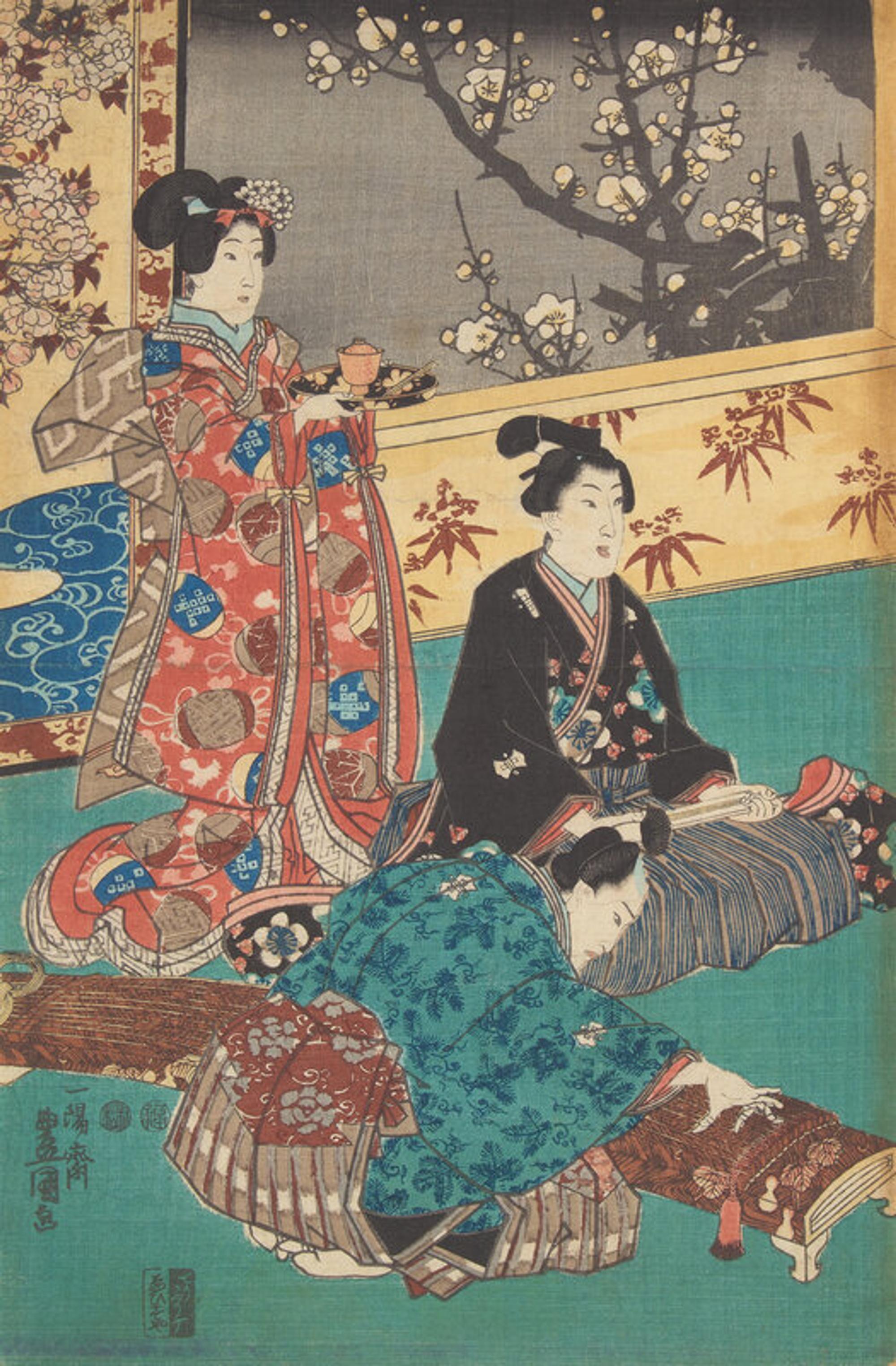 Kunisada (Toyokuni III, Japanese 1786-1864) Four Unframed Woodblock Triptychs