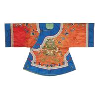 A Chinese Red Ground Silk 'Dragon' Lady's Jacket, Early 20th Century 清晚期 紅地綉龍紋女大襟