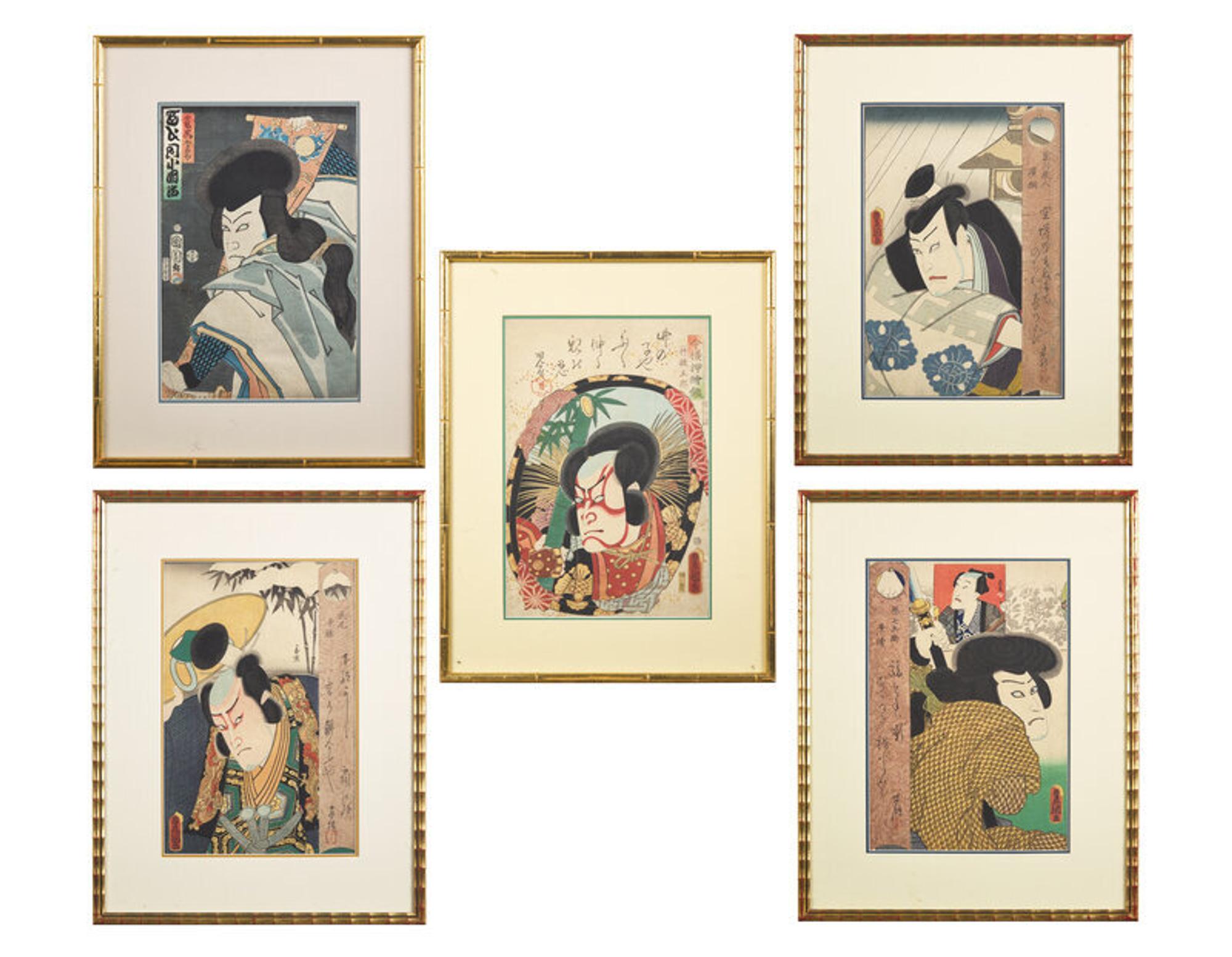 Kunisada (Toyokuni III, Japanese 1786-1865) and Toyohara Kunichika (Japanese, 1835-1900), Five Actor Portraits