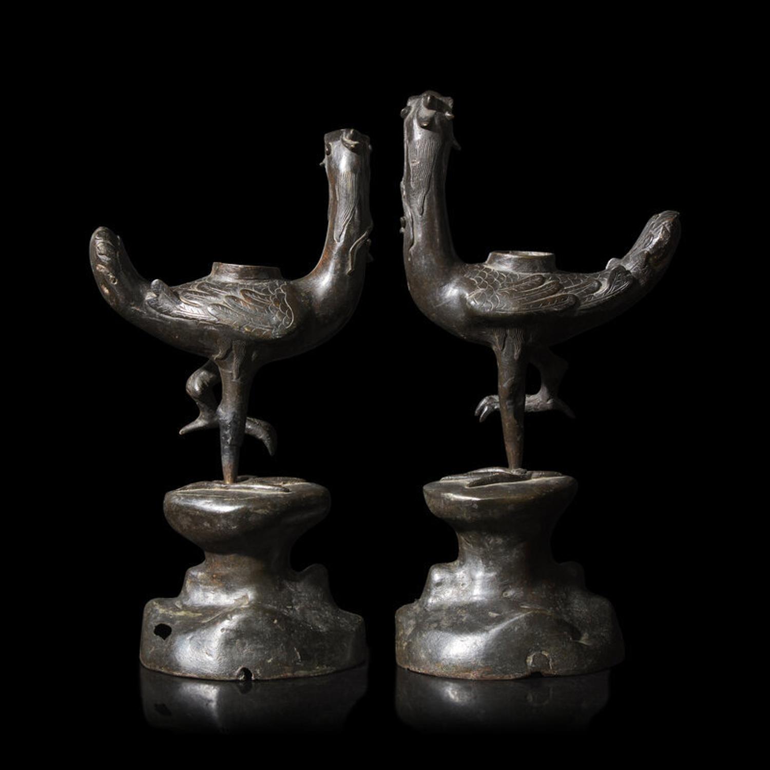 A Pair of Chinese Bronze Ducks, Ming Dynasty 明 銅鳧一對