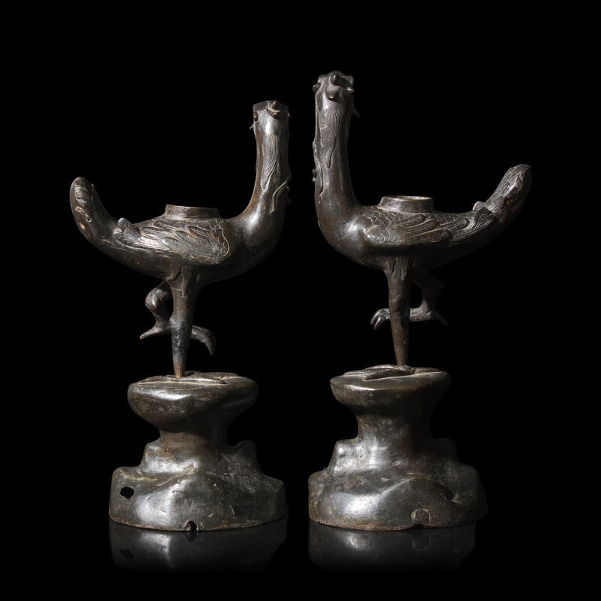 A Pair of Chinese Bronze Ducks, Ming Dynasty 明 銅鳧一對