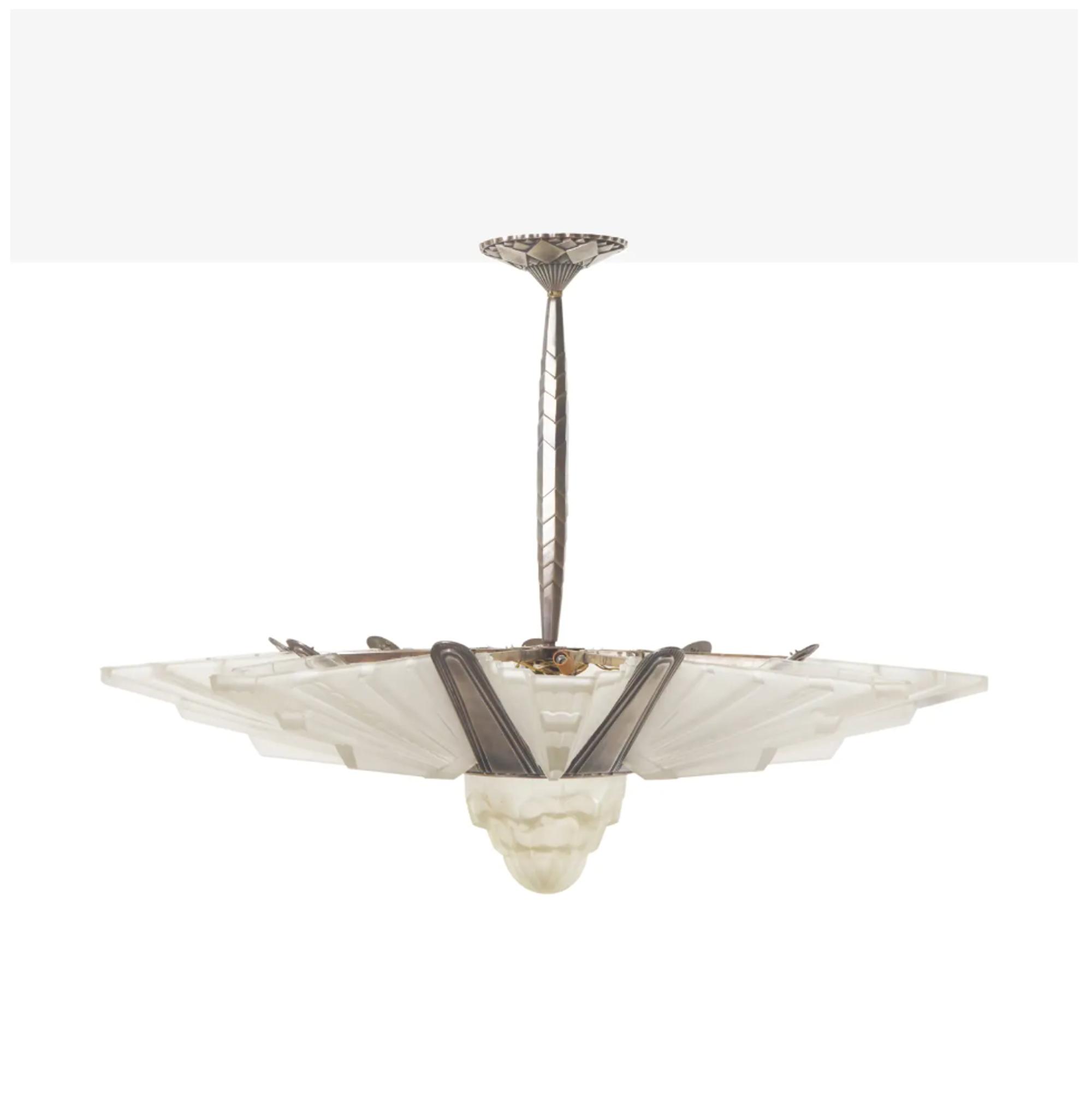 French Art Deco 20th Century Frosted Glass Chandelier