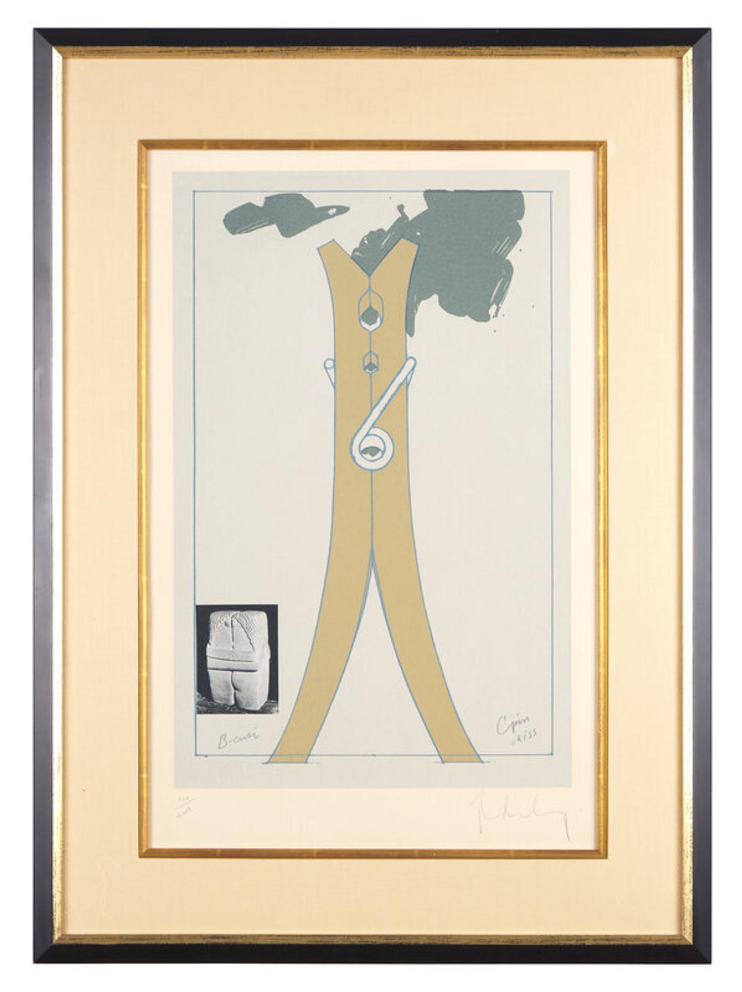 Claes Oldenburg (American, 1929-2022) — Proposal for a Colossal Structure in the Form of a Clothespin-Compared to Brancusi's Kiss, 1972