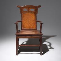 A Chinese Hardwood and Huamu Armchair, Fushouyi, Late 19th to 20th Century 晚清民國 硬木拼樺木扶手椅