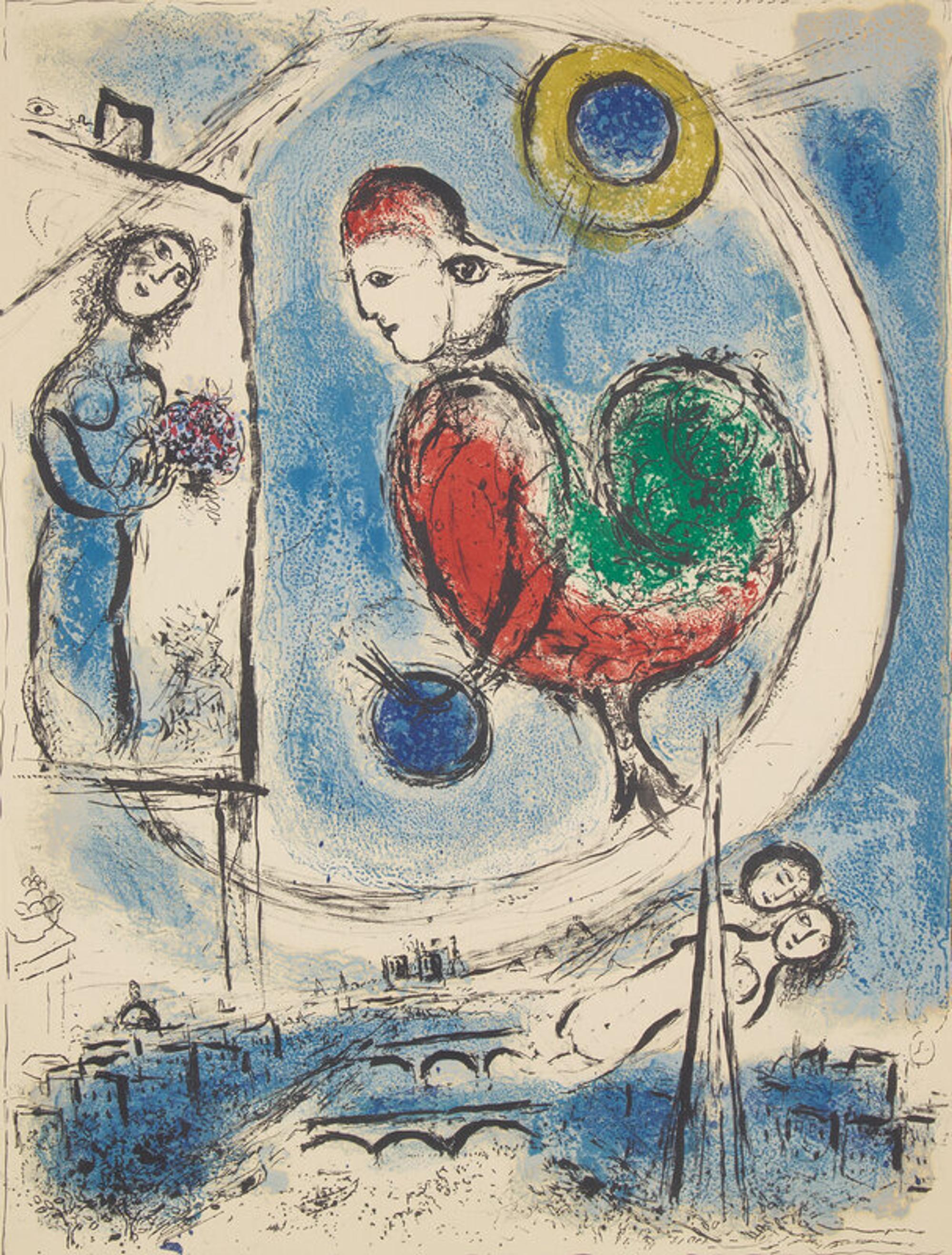 Marc Chagall (Belarusian/French, 1887-1985) — Le Coq sur Paris, 1958