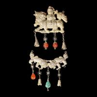 A Group of 10 Assorted Chinese Silver 'Boy and Qilin' Pendants, Late Qing Dynasty-Republic Period 晚清-民國 銀麒麟送子墜瑪瑙長命鎖及其他一組十件