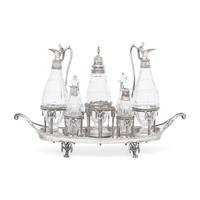 A George III Silver and Cut Glass Cruet Set
