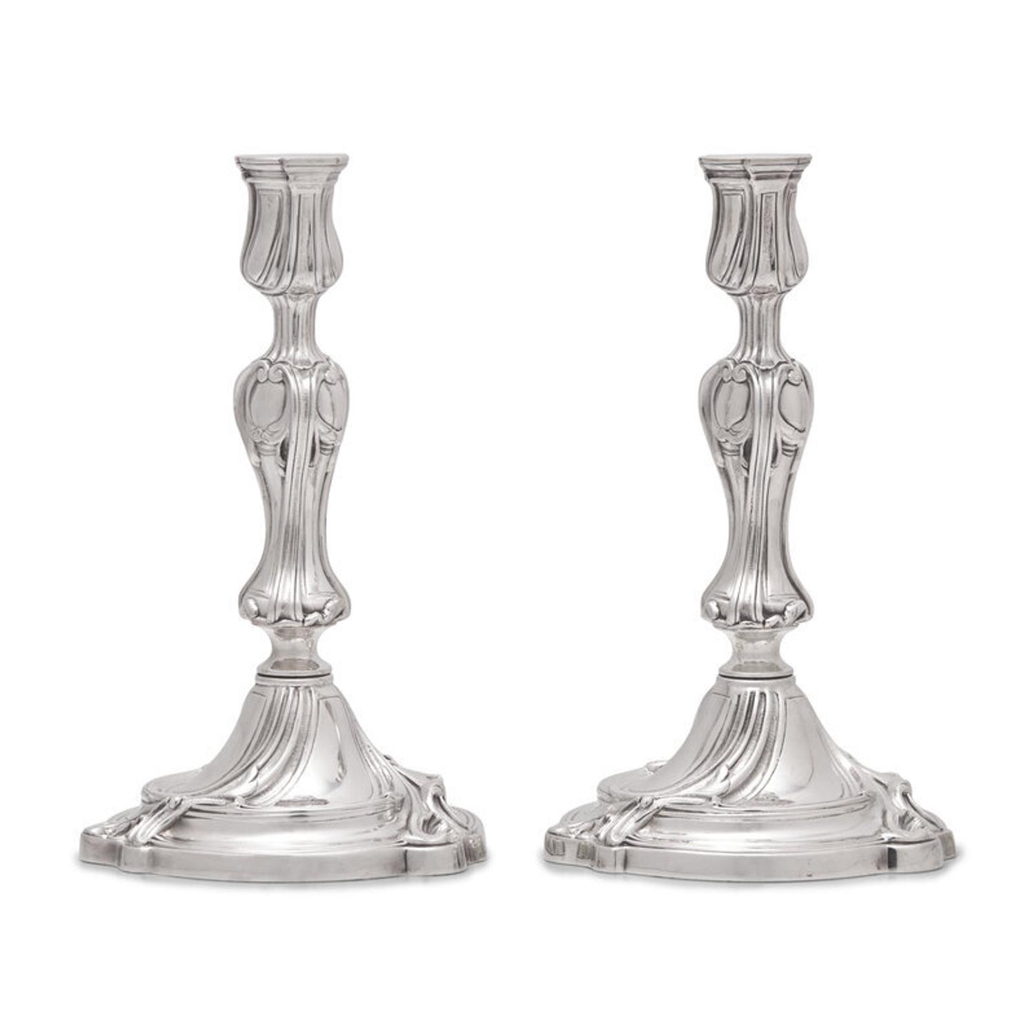 A Pair of Christofle Silver-Plate Candlesticks