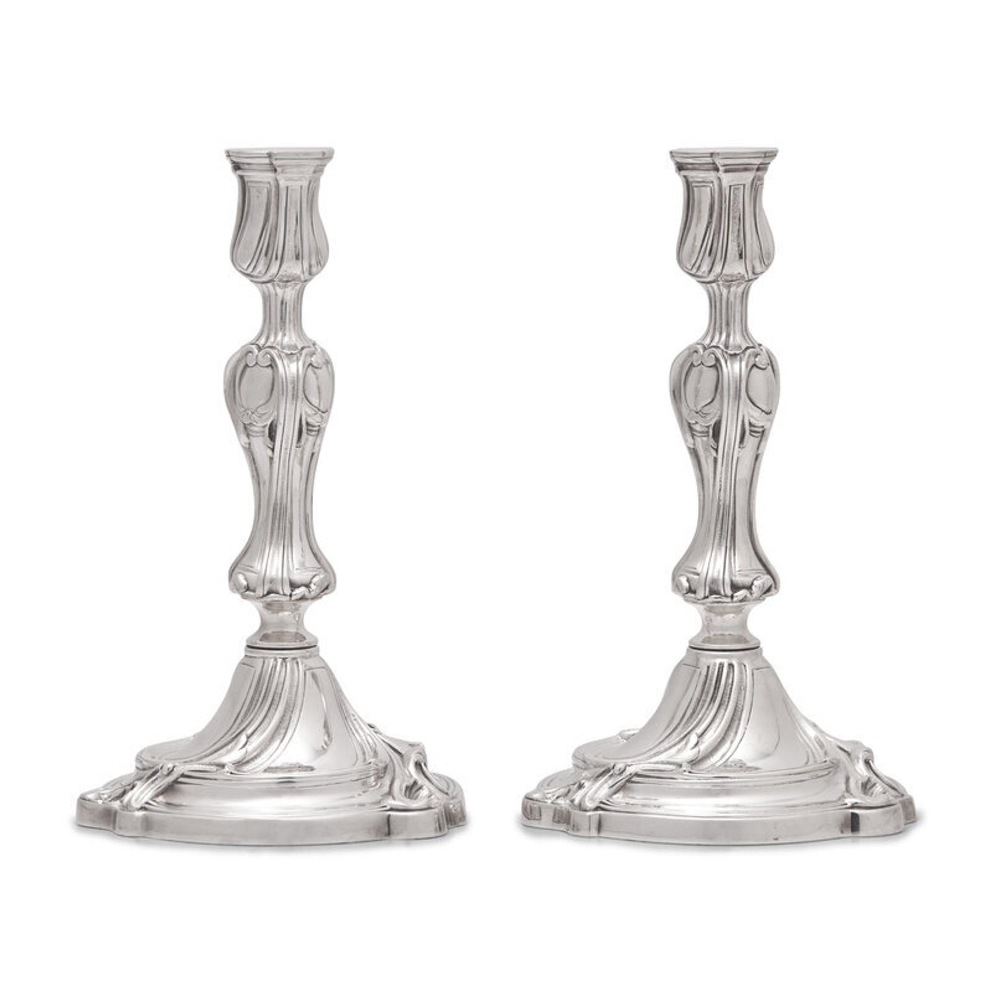 A Pair of Christofle Silver-Plate Candlesticks
