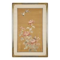 A Set of Four Finely Worked Japanese 'Birds and Flowers' Needlework Panels, Meiji Period 日本明治時期 織綉花鳥圖四幅
