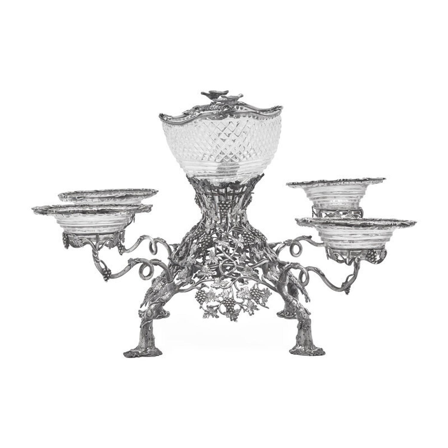 A George III Cut Glass Mounted Silver Epergne