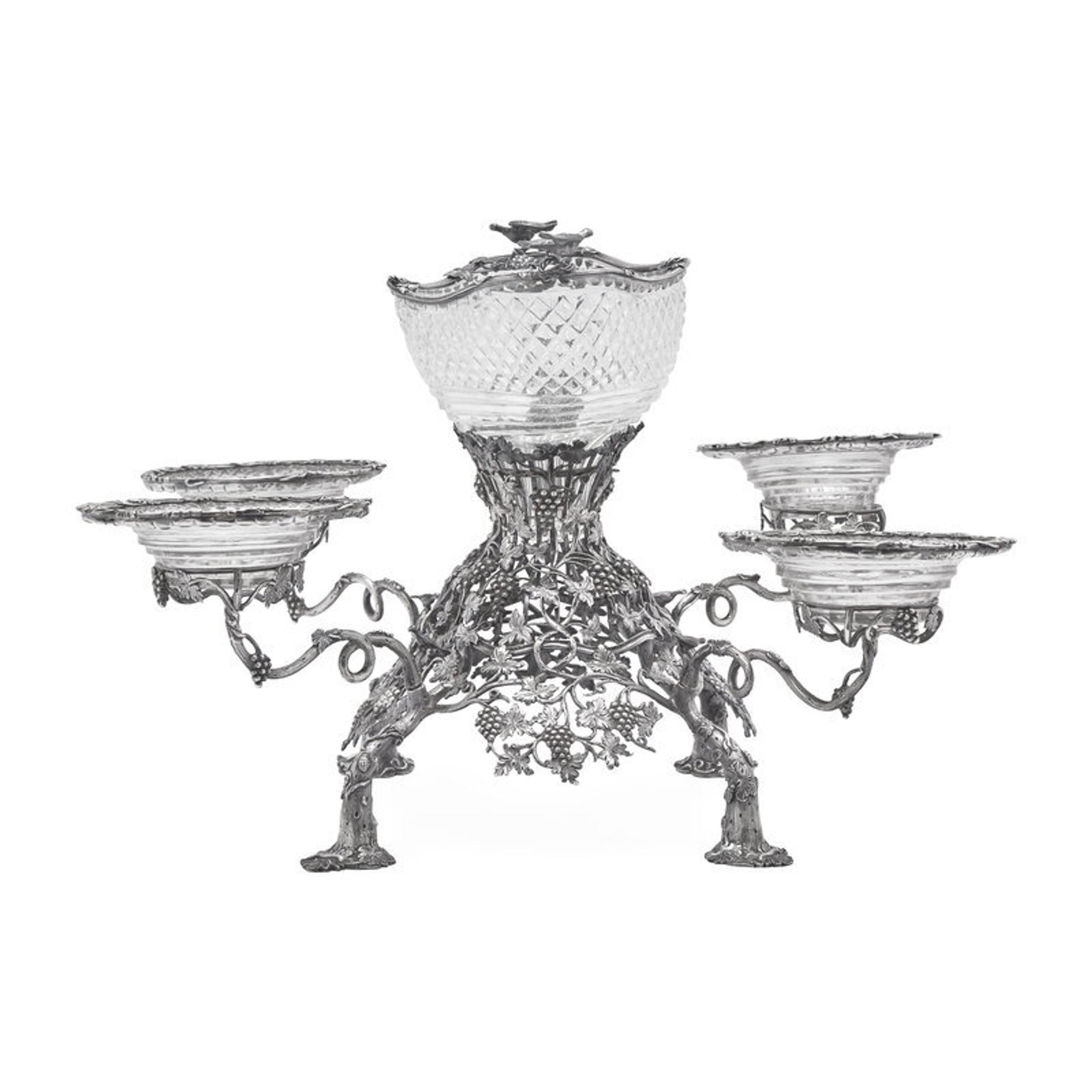 A George III Cut Glass Mounted Silver Epergne