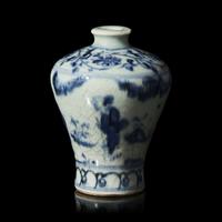 A Chinese Blue and White Small Figural Meiping Vase, Possibly Yuan/Early Ming Dynasty 或為元明 青花小梅瓶