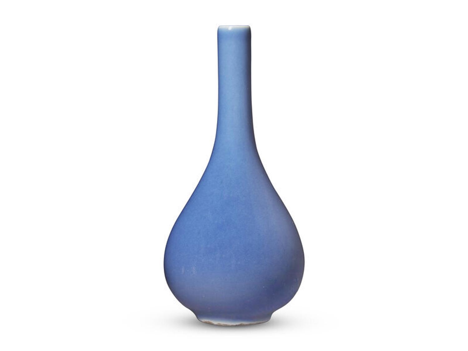 A Small Chinese Clair-de-Lune Glazed Porcelain Bottle Vase 天藍釉锥把瓶
