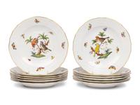A Set of Twelve Herend Rothschild Bird Porcelain Dessert Plates