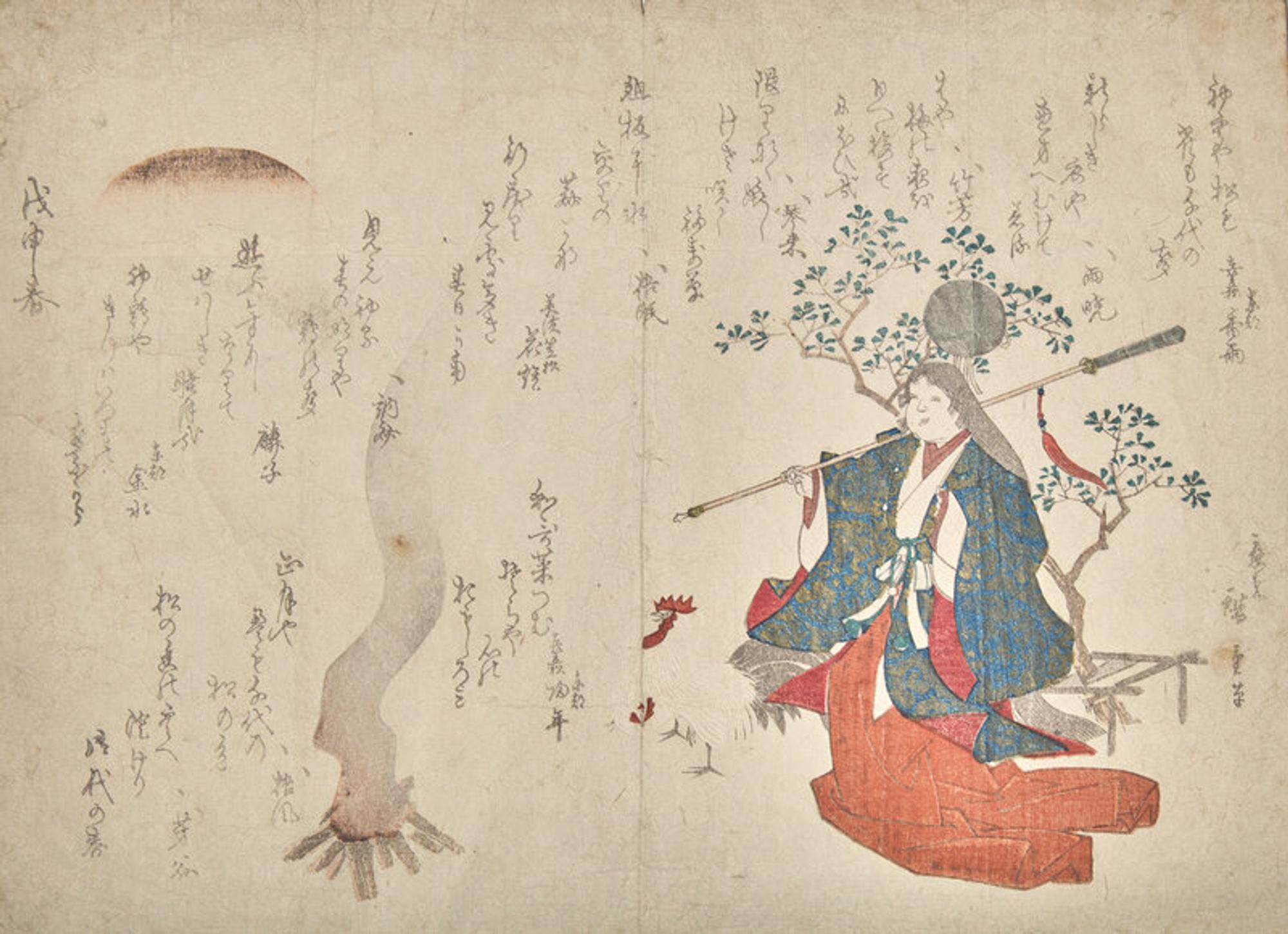 Three Japanese Surimono, Edo-Meiji Period 日本江户时代 柳川重信（1787-1832）、安藤广重（1798-1858）、高岛千春（1780-1858）摺物三种