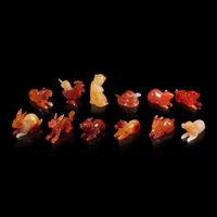 A Set of 12 Chinese Carved Agate Zodiac Figures, 20th Century 近代 瑪瑙雕生肖把件一組十二件