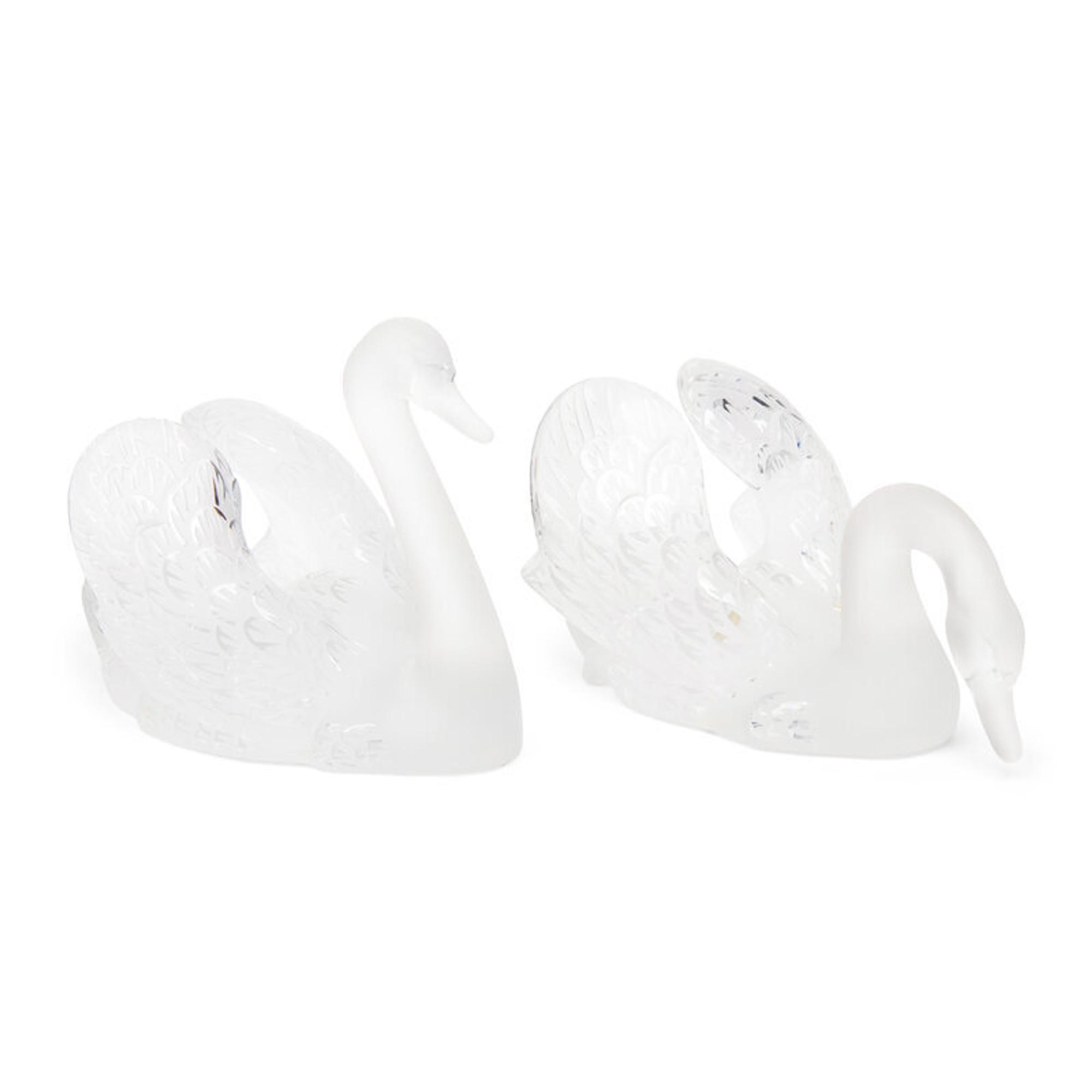 A Pair of Lalique Miroir Cygnes Sculptures
