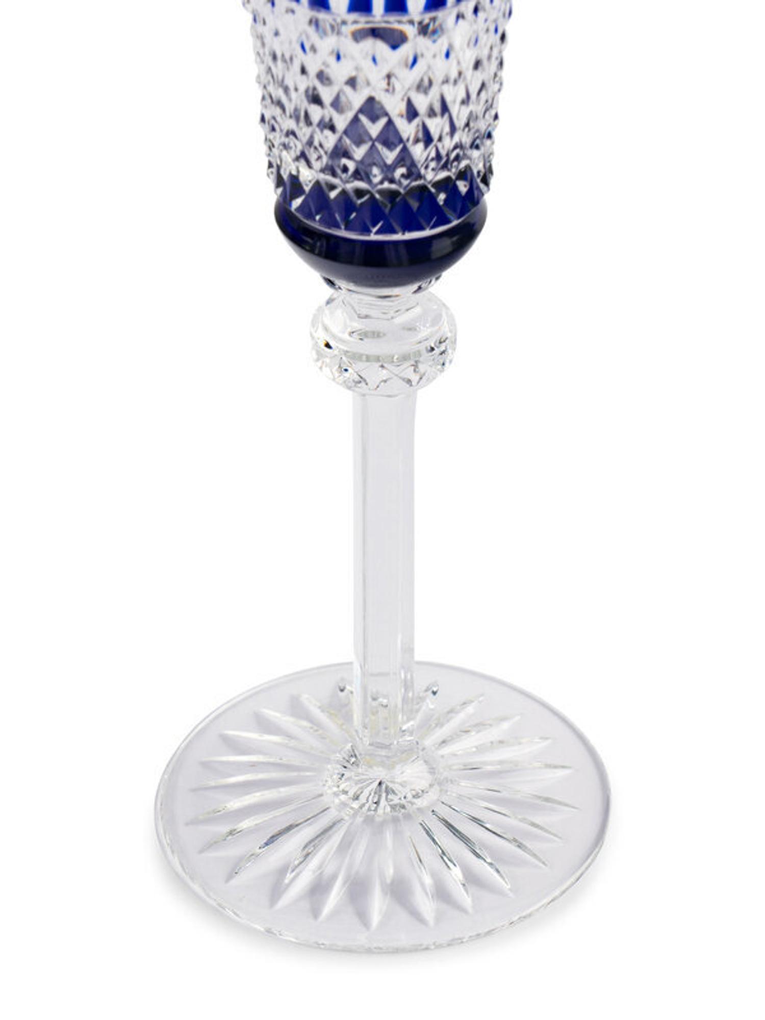 A Set of Fifteen Saint-Louis Cobalt Cut-to-Clear Champagne Flutes