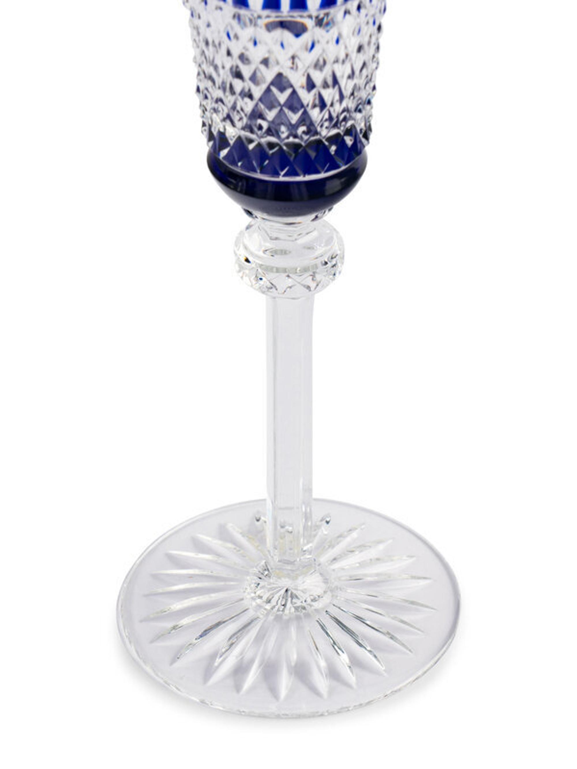 A Set of Fifteen Saint-Louis Cobalt Cut-to-Clear Champagne Flutes