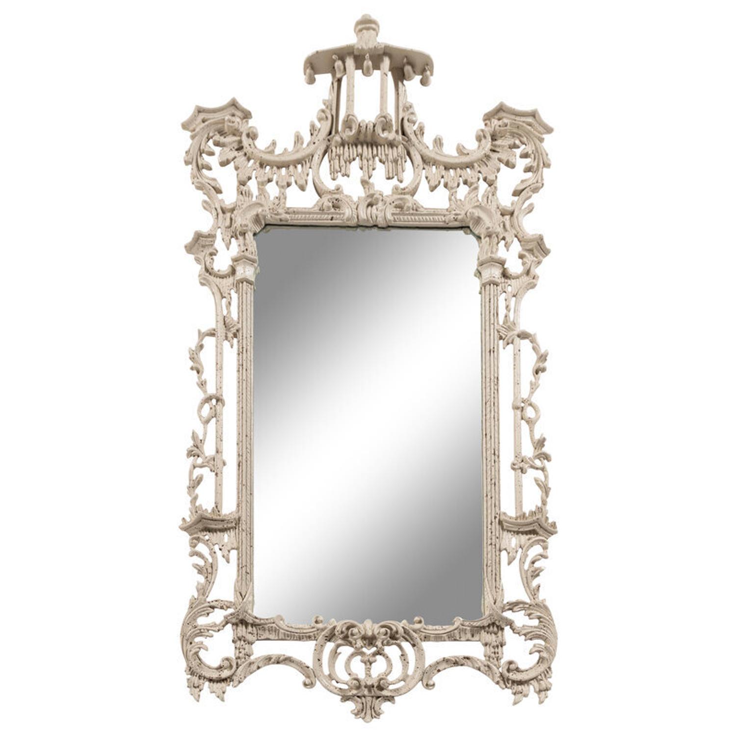 A Pair of Chinese Chippendale Style White-Painted Pier Mirrors