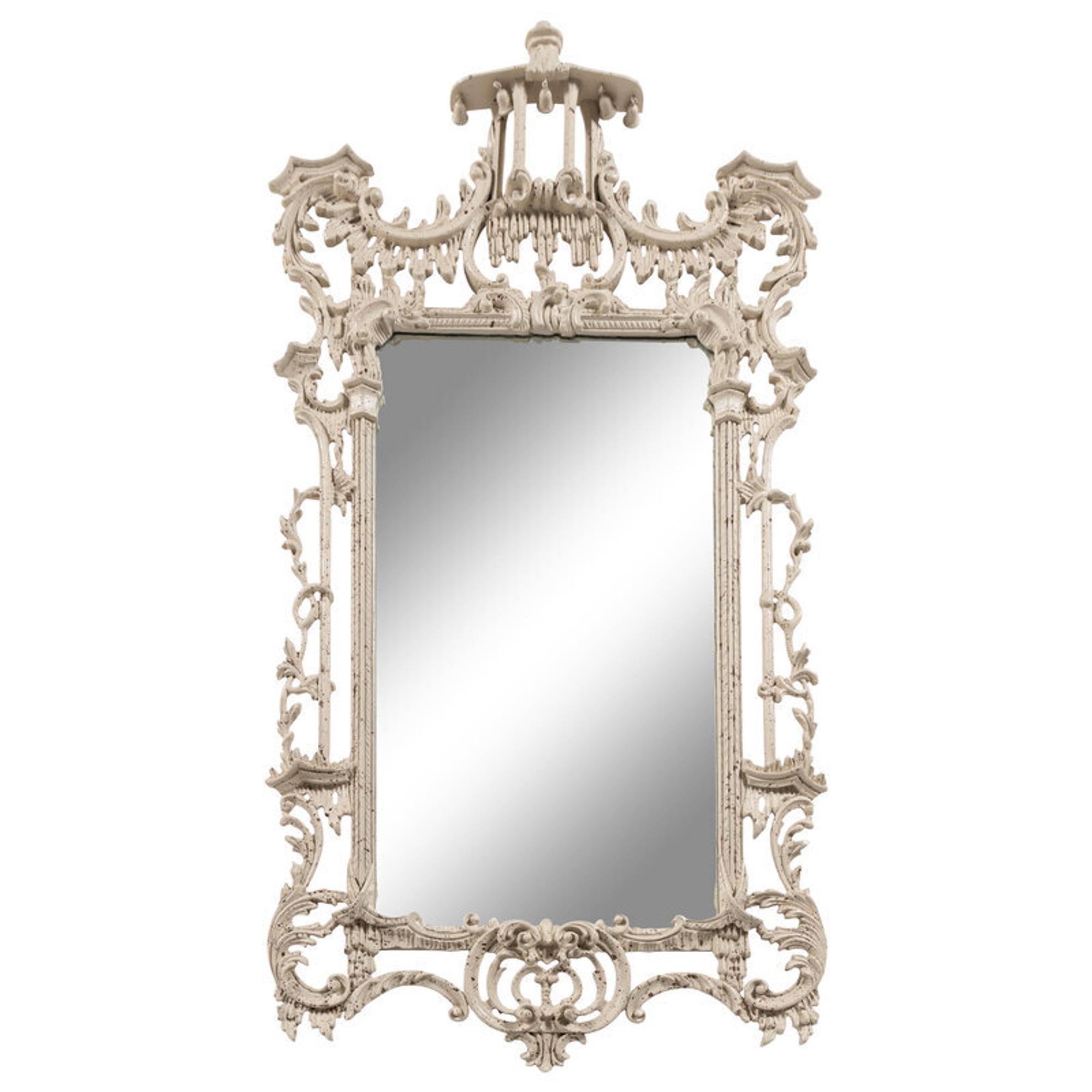 A Pair of Chinese Chippendale Style White-Painted Pier Mirrors