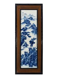 Eight Chinese Blue and White Porcelain Plaque Inset Hanging Panels 青花山水圖掛屏四扇