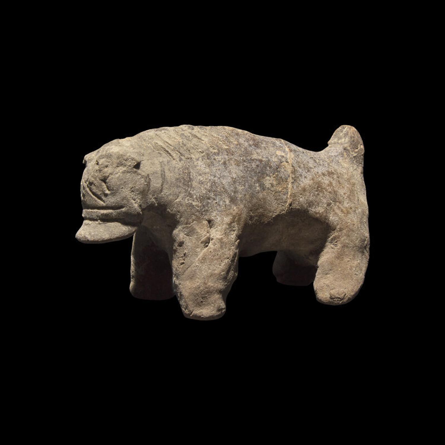 A Chinese Grey Pottery Model of a Pigsty with Occupant, Han Dynasty 漢 陶豬圈
