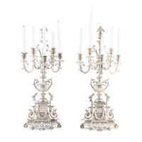 A Pair of Napoleon III Silvered Bronze Six-Light Candelabra
