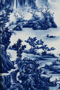 Eight Chinese Blue and White Porcelain Plaque Inset Hanging Panels 青花山水圖掛屏四扇