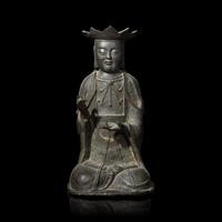 A Korean Bronze Figure of a Seated Shaman-Amida Buddha Preaching, Early Joseon Period, Circa 16th Century 約十六世紀朝鮮王朝 阿弥陀佛说法銅像