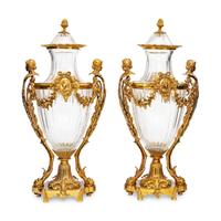 A Pair of Baccarat Gilt Bronze Mounted Glass Urns