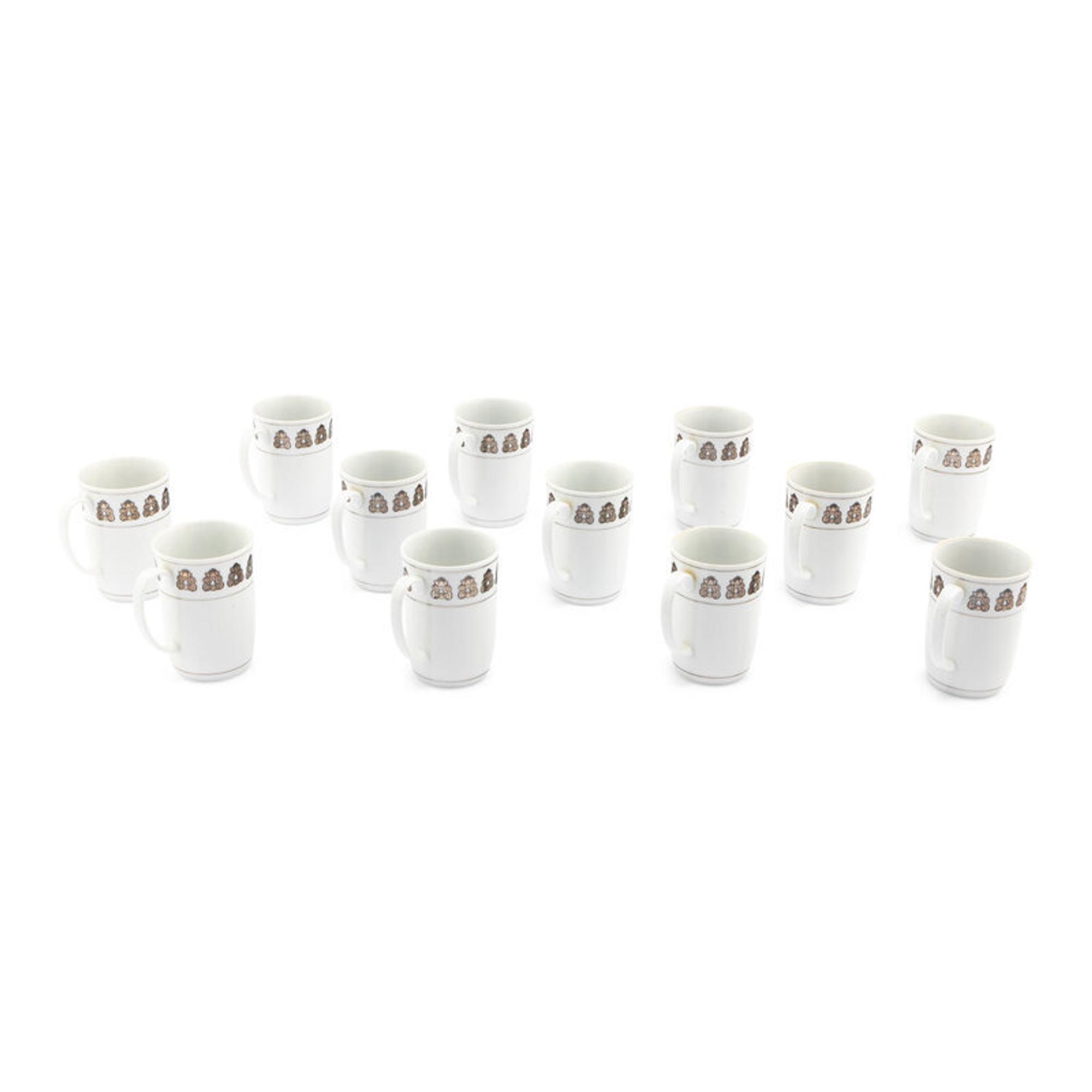 A Set of Twelve Georg Jensen Acorn Porcelain Coffee Mugs