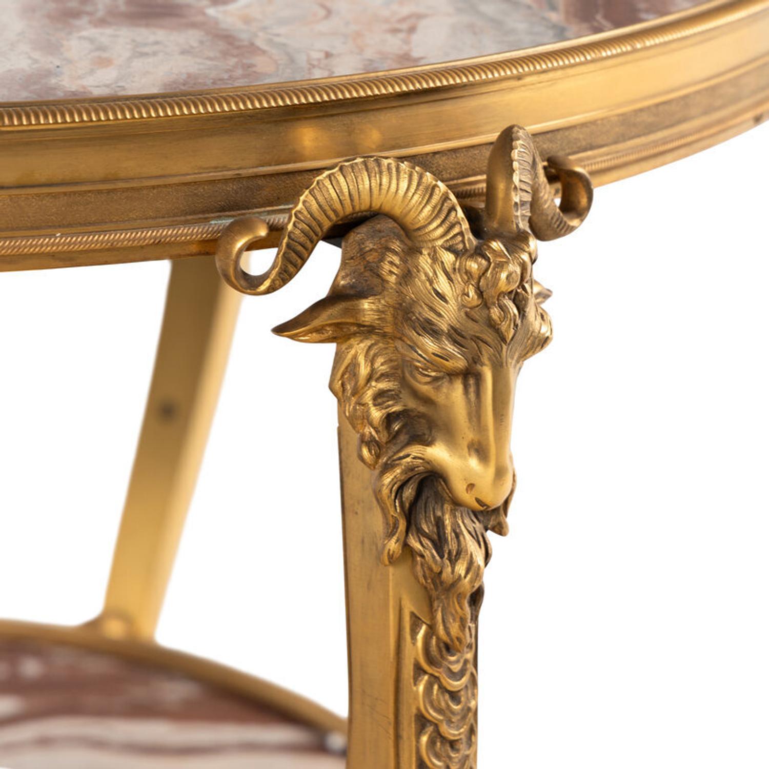 A Pair of French Neoclassical Style Gilt Bronze and Marble Guéridons