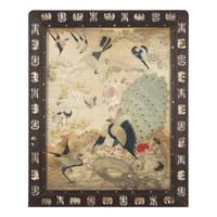 A Chinese Cantonese Embroidered Silk Inset Mother-of-Pearl Inlaid Rosewood Wall Panel, Late Qing Dynasty 清晚期 粵綉百鳥朝鳳圖挂屏