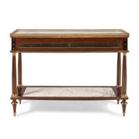 A Directoire Mahogany and Brass Inlaid Marble-Top Serving Table