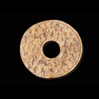 An assembled set of two small Chinese jade bi discs and a jade tube, Warring State period 戰國 玉系璧兩件及玉勒子一