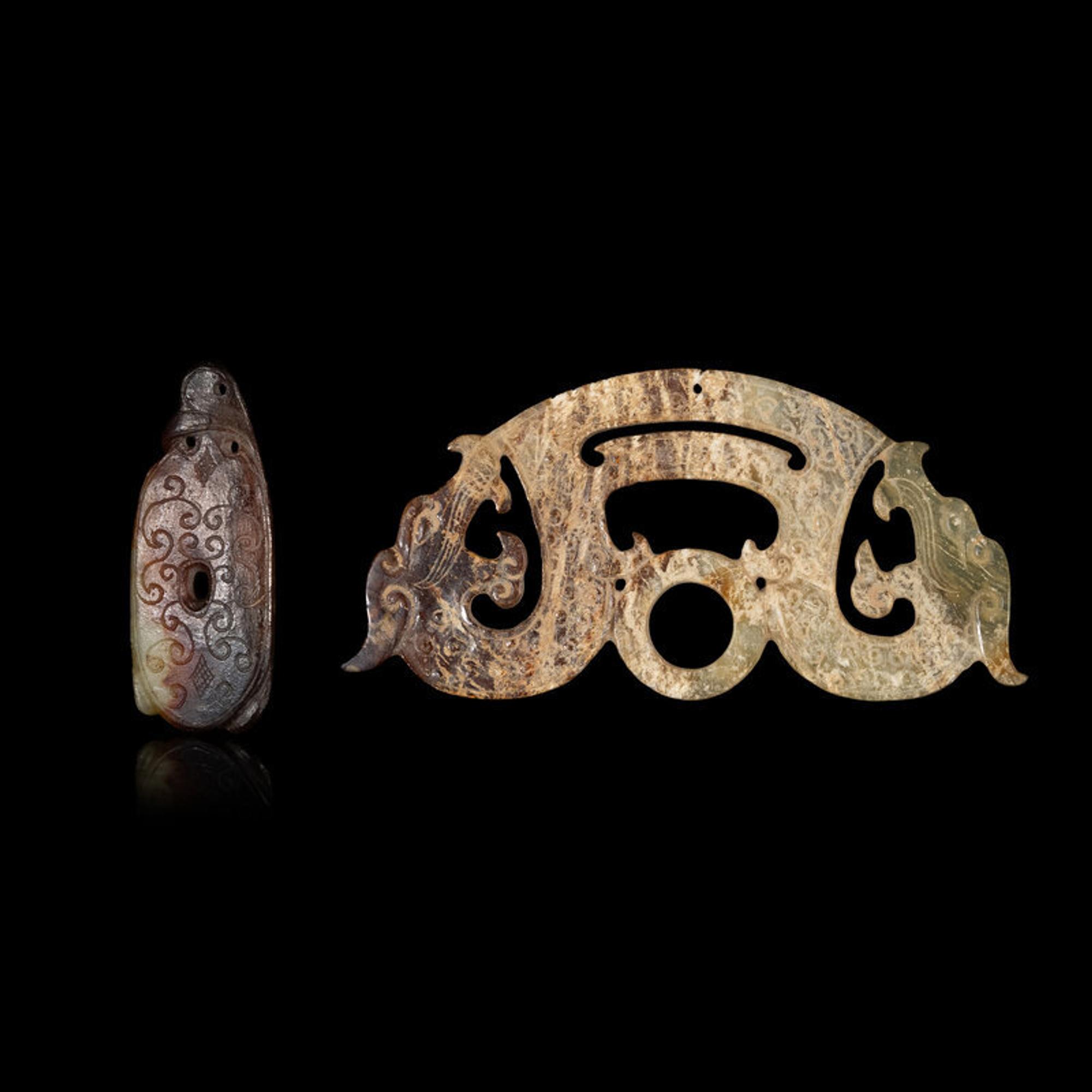 Two Chinese Archaistic Jade 'Dragon' Pendants 仿古玉佩兩件